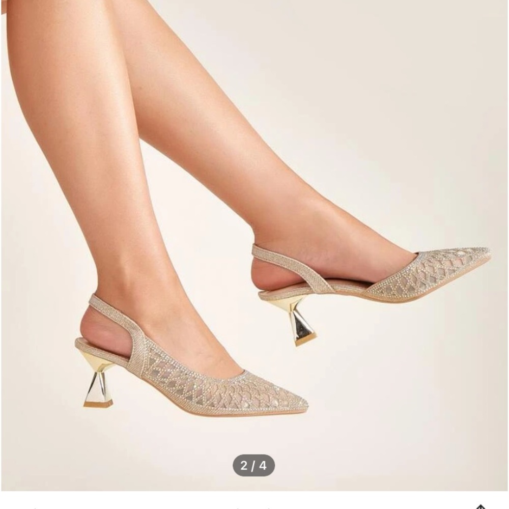 Gold Glitter Slingback Heels with Sculptural Design